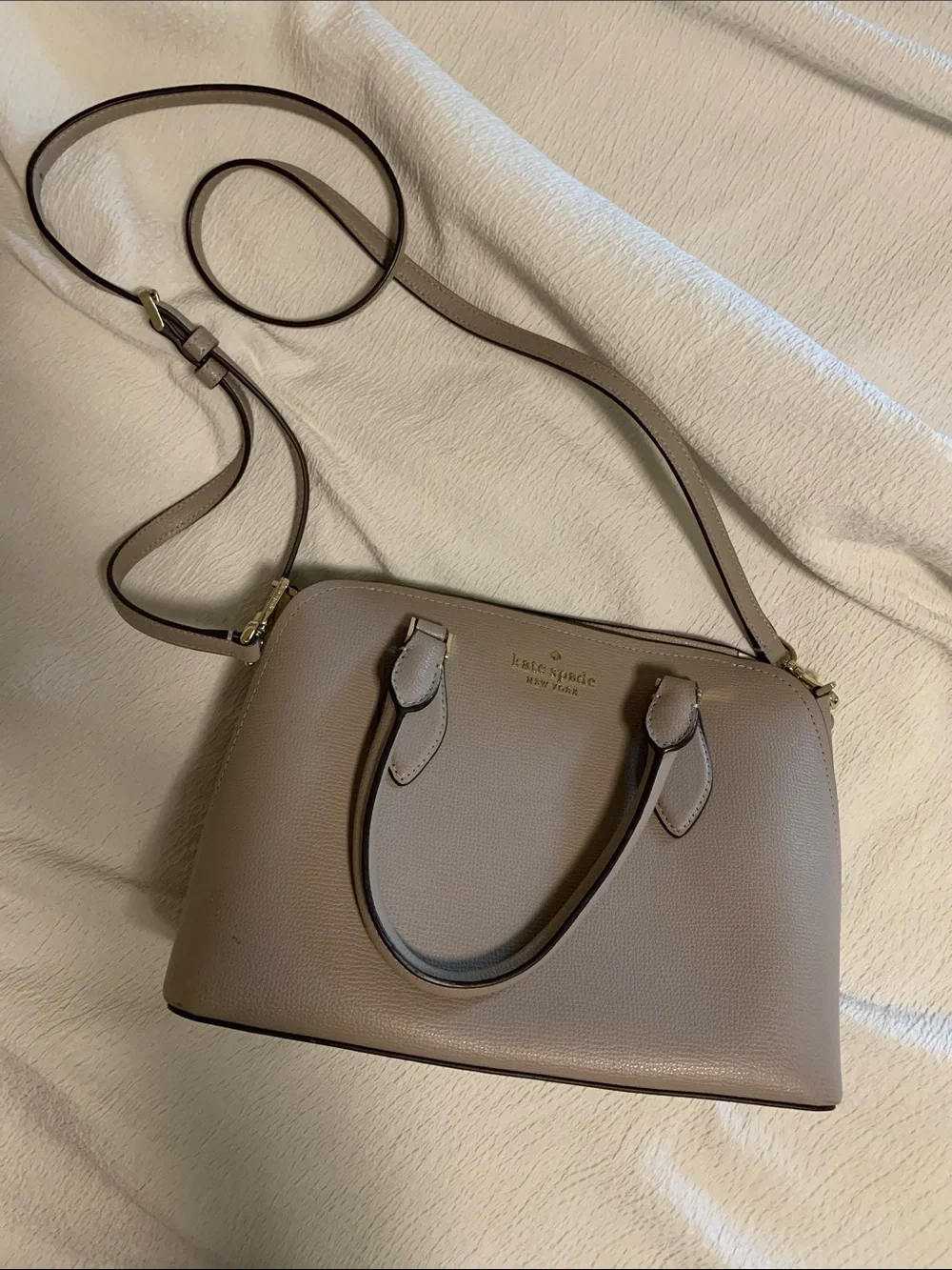 kate spade taupe pebbled leather crossbody satchel - Picture 1 of 4